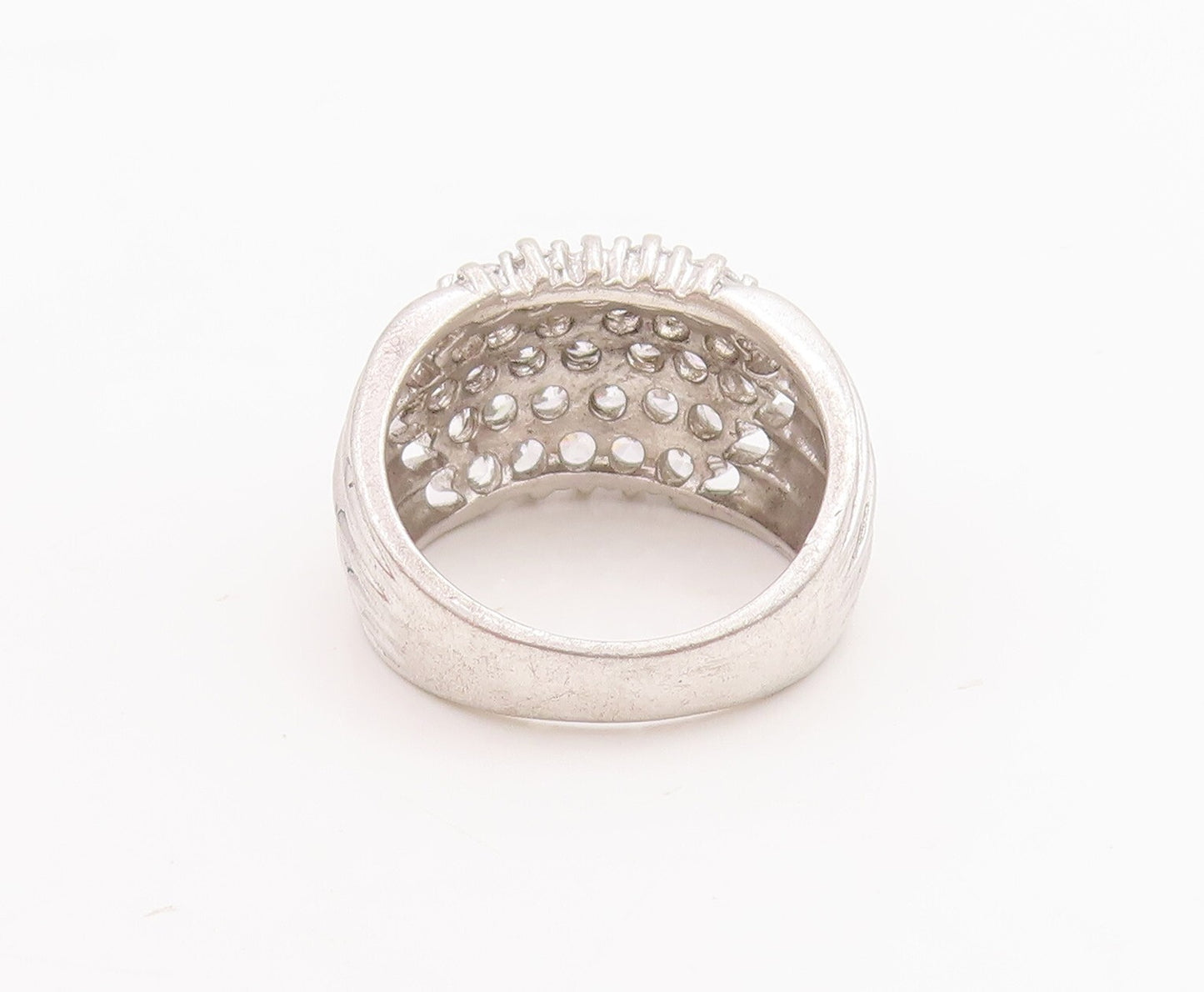 925 Sterling Silver Vintage Ring Solid Domed Grooved CZ Inlay  Sz 6  RG28685