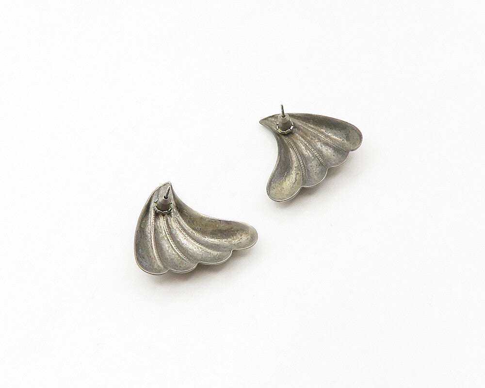 925 Sterling Silver  Vintage Dark Tone Twist Fluted Wing Drop Earrings  EG8848