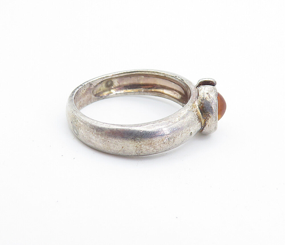 POLAND 925 Silver  Vintage Cabochon Cut Amber Solitaire Ring Sz 8  RG7038