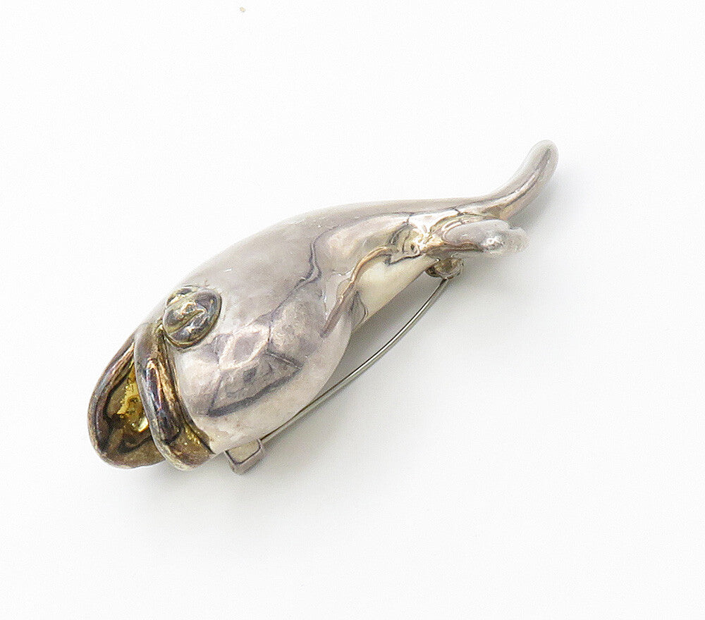 BAT AMI ISRAEL 925 Silver  Vintage Hollow Whale Motif Brooch Pin  BP6141