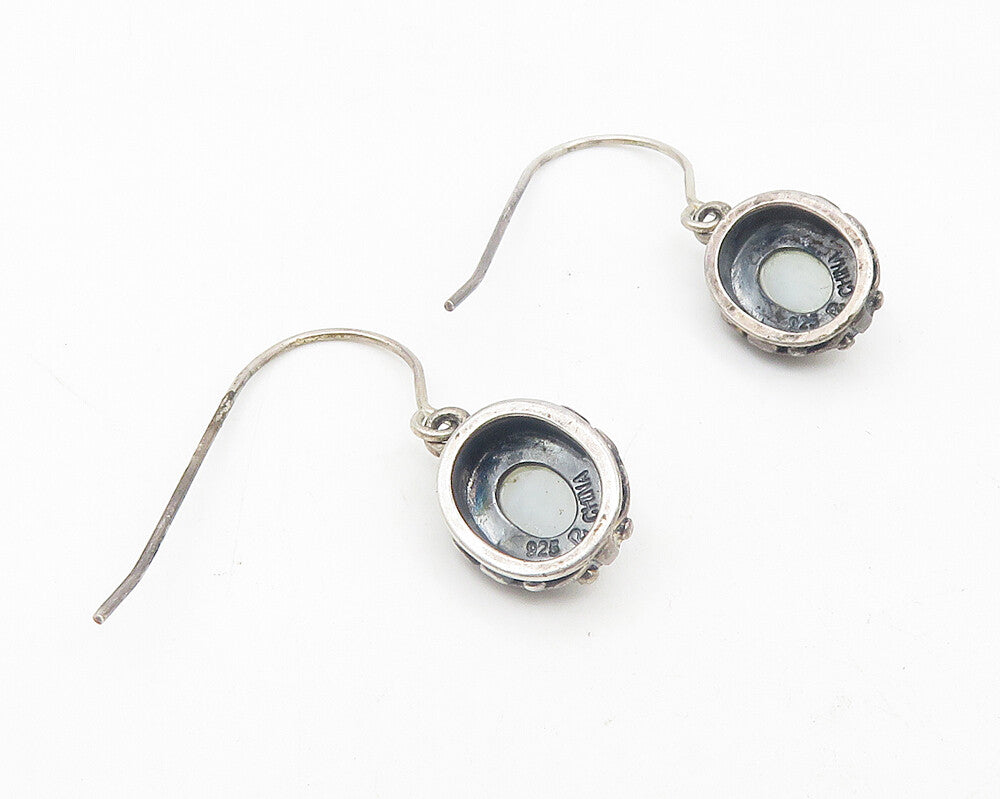925 Sterling Silver  Vintage White Agate Swirl Pattern Drop Earrings  EG5552