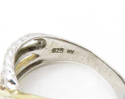 925 Silver  Vintage Genuine Diamonds Rope Twist Split Band Ring Sz 8  RG13364