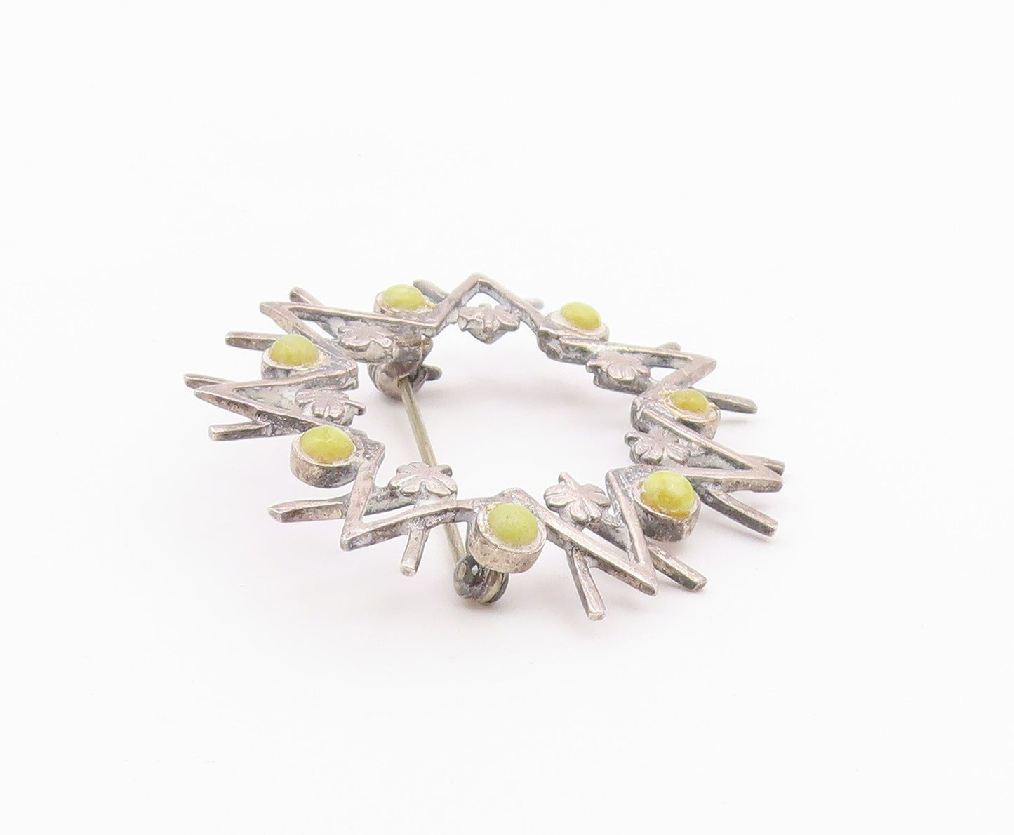 925 Sterling Silver  Vintage Petite Yellow Stone Floral Brooch Pin  BP6498