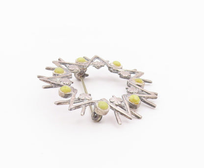 925 Sterling Silver  Vintage Petite Yellow Stone Floral Brooch Pin  BP6498