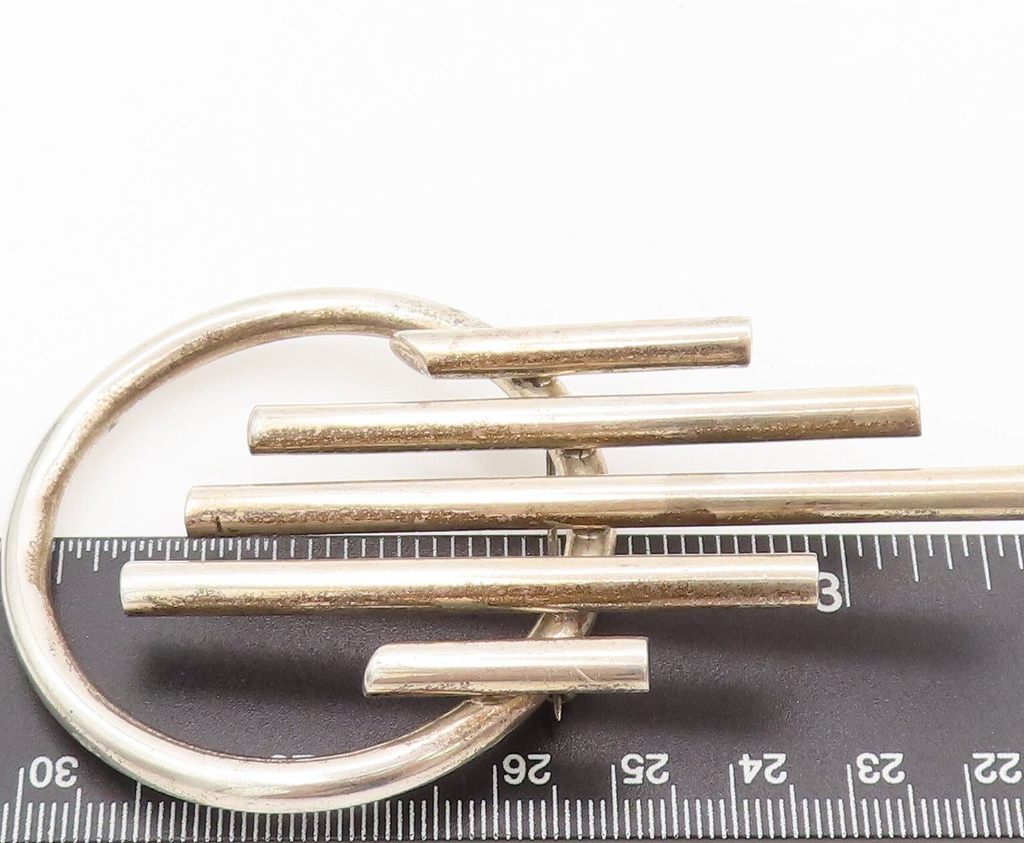 925 Sterling Silver  Vintage Designer Large Rod & Circular Brooch Pin  BP10343