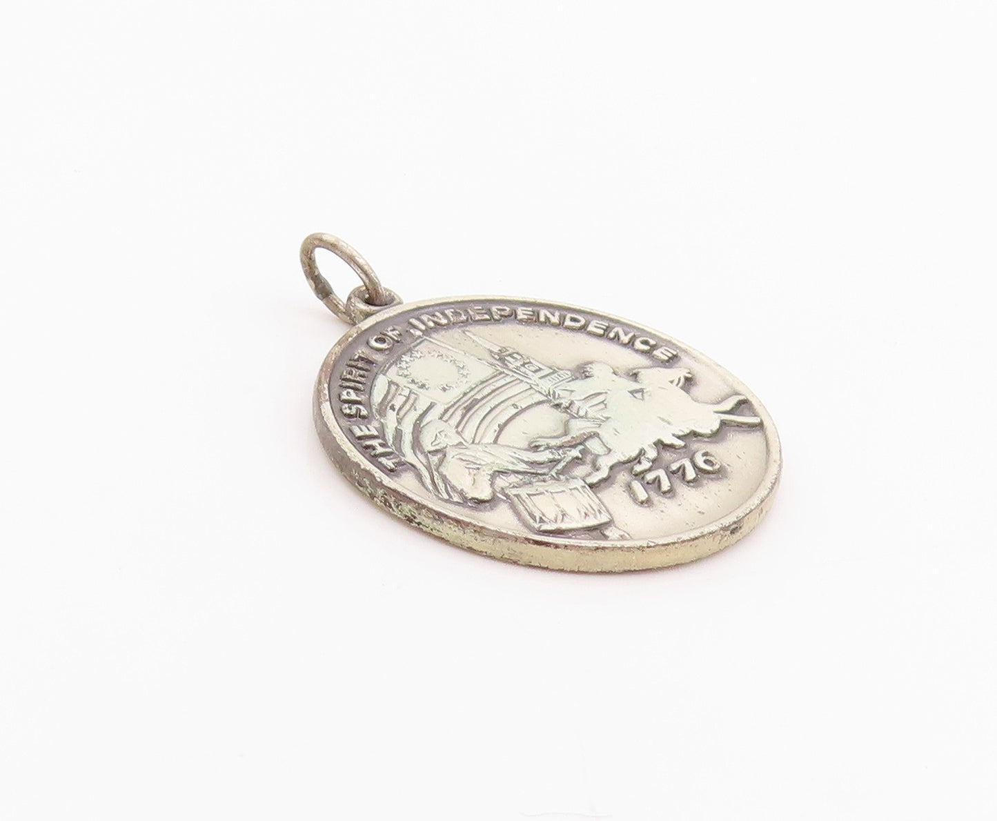 925 Sterling Silver Vintage Pendant Antique Spirit Of '1776" Medallion  PT24375