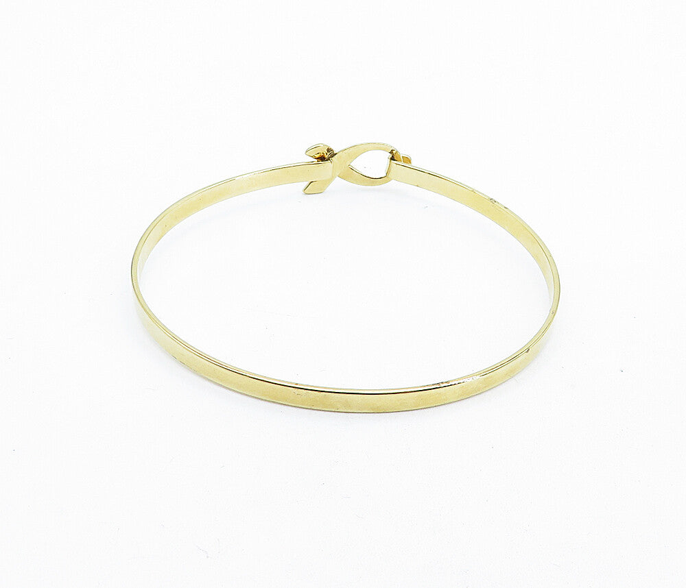 925 Sterling Silver  Shiny Gold Plated Ribbon Detail Bangle Bracelet  BT2071