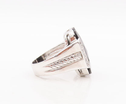 925 Sterling Silver Vintage Ring Rectangle Shape Onyx CZ Side Band  Sz 7 RG29444