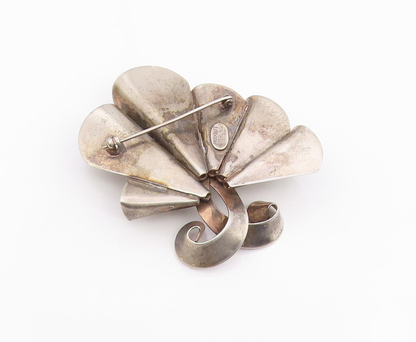 BROOKRAFT 925 Sterling Silver Vintage Modernist Ribbon Swirl Brooch Pin BP6314