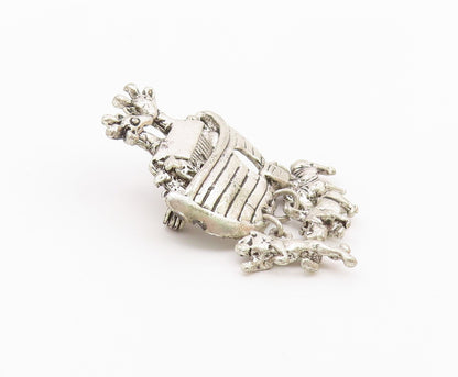 925 Sterling Silver  Vintage Noah's Arc Theme Dangling Brooch Pin  BP6258