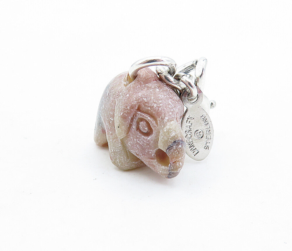DANECRAFT 925 Sterling Silver  Vintage Rhodonite Elephant Pendant  PT3892