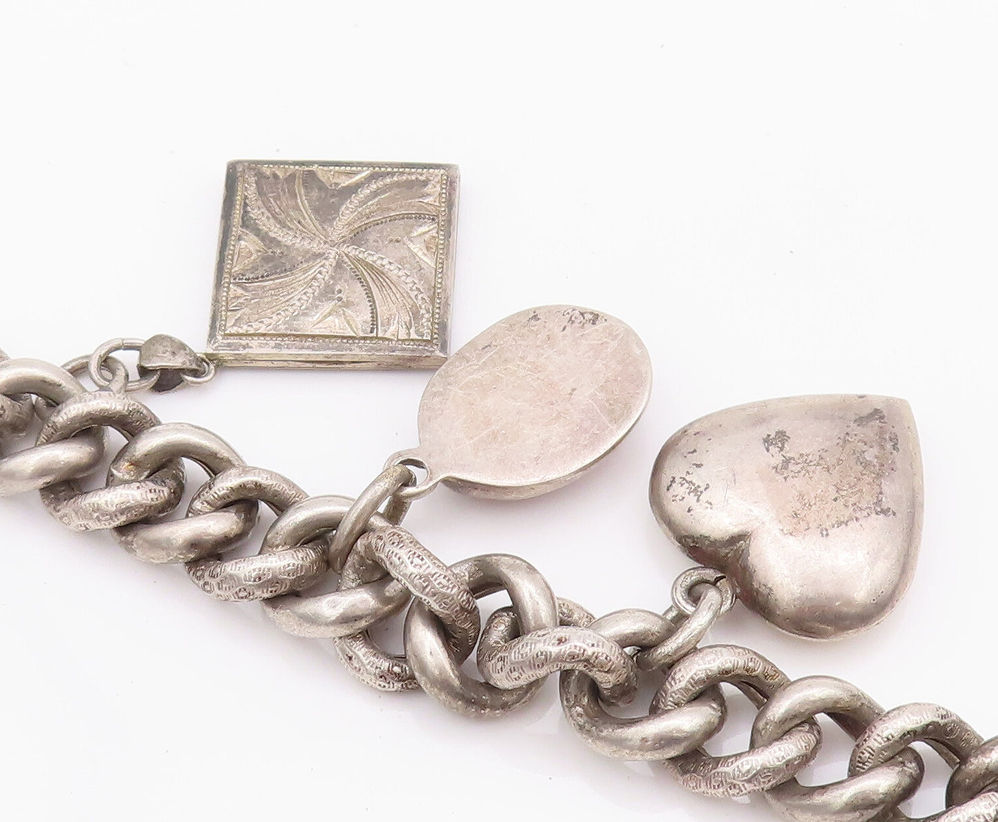 925 Sterling Silver Vintage Bracelet Carnelian & Carved Dangling Charms  BT10210