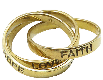 925 Sterling Silver  Vintage Love Hope Faith Stamped Rolling Ring Sz 7 RG10410