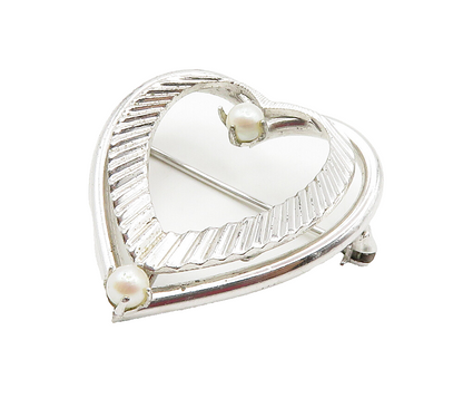 CARL ART 925 Sterling Silver  Petite Pearls Love Heart Brooch Pin  BP6077