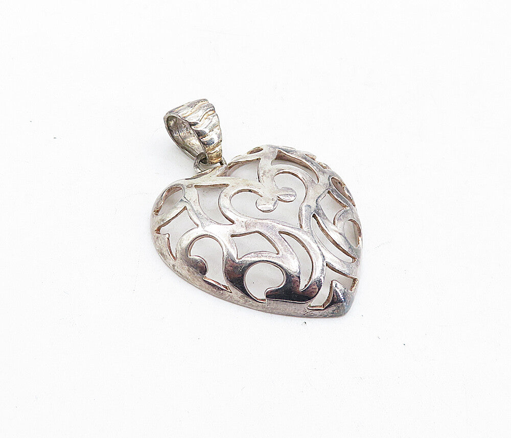 925 Sterling Silver  Vintage Dark Tone Open Swirl Love Heart Pendant  PT3415