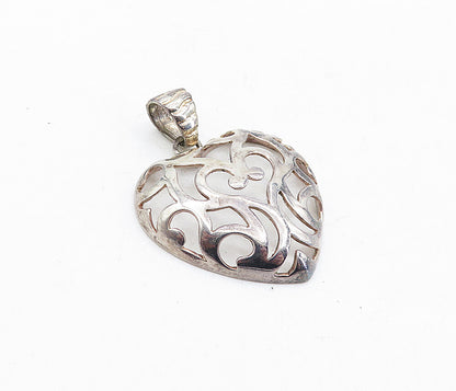 925 Sterling Silver  Vintage Dark Tone Open Swirl Love Heart Pendant  PT3415