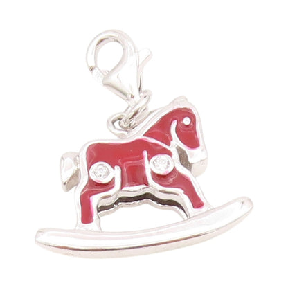 925 Sterling Silver Vintage Pendant Topaz Enameled Rocking Horse Chair  PT24270