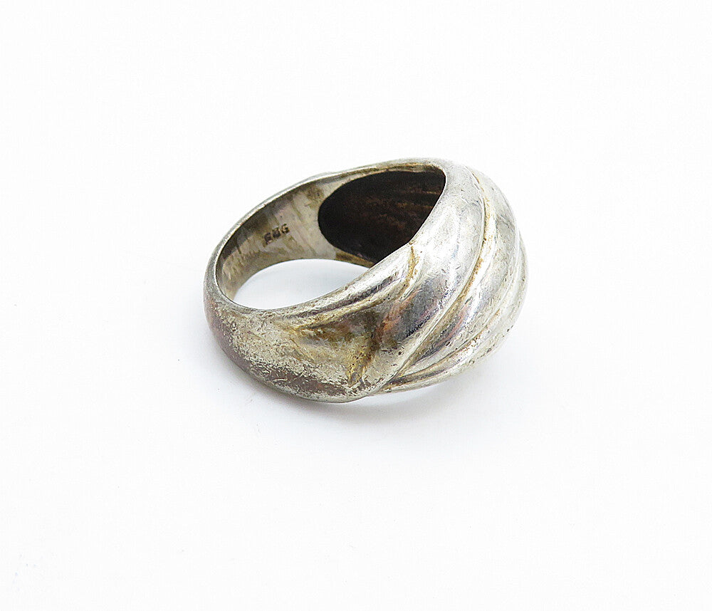 925 Sterling Silver  Vintage Dark Tone Fluted Dome Band Ring Sz 7  RG6448