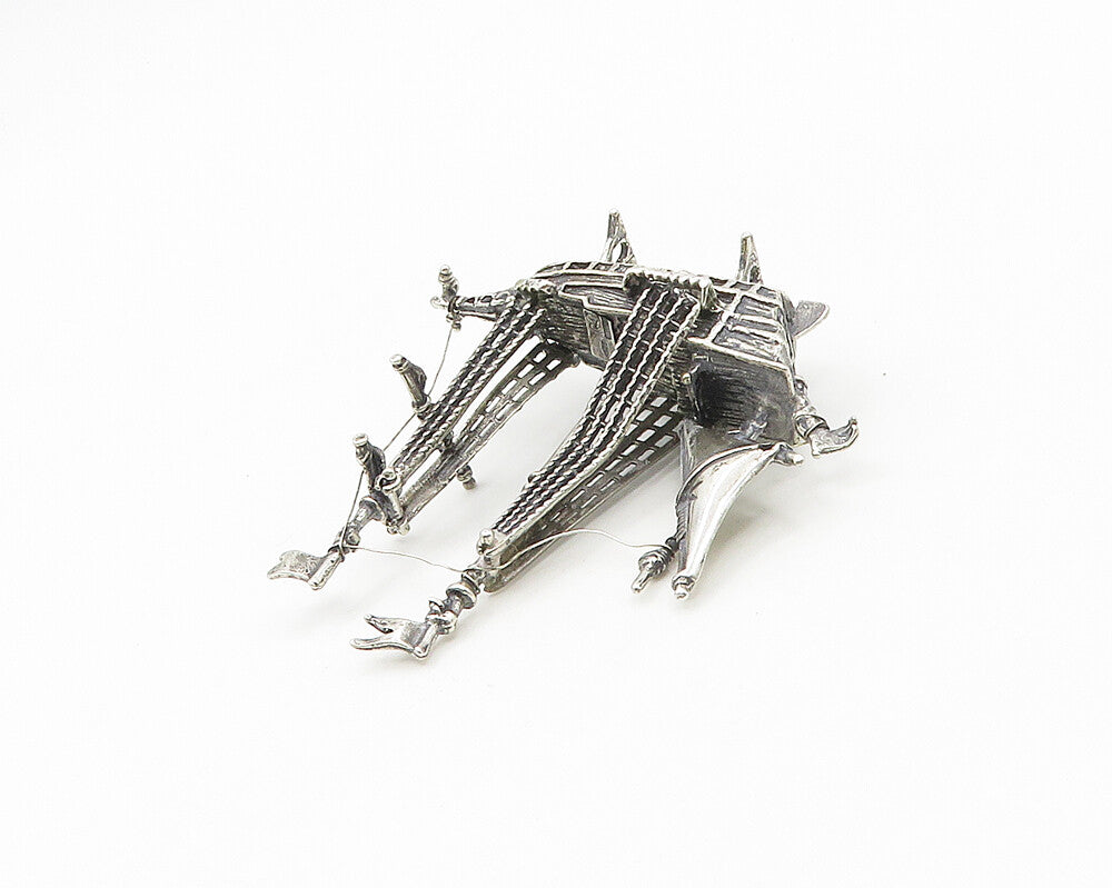 925 Sterling Silver  Vintage Shiny Sailing Ship Motif Table Trinket  TR2589