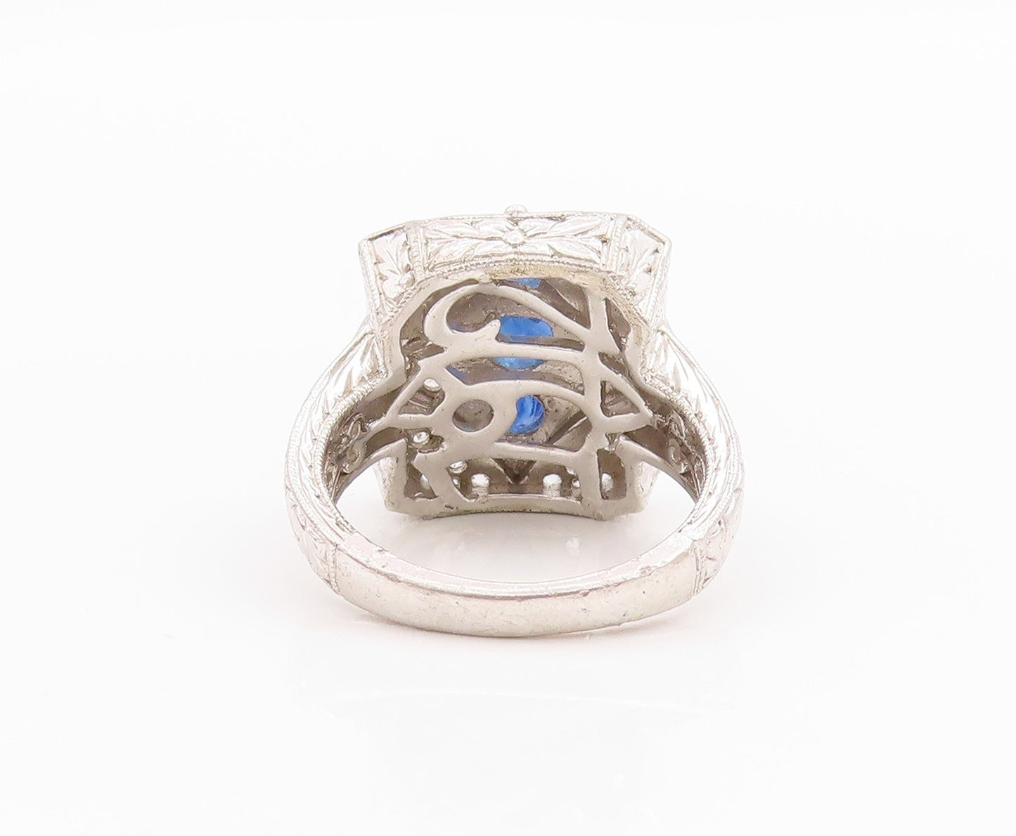 925 Sterling Silver Vintage Ring Round Sapphire & Topaz Inlay  Sz 6  RG33130