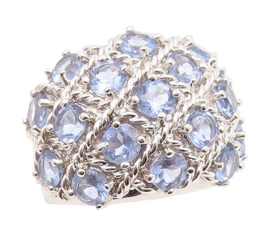 925 Sterling Silver Vintage Ring Sapphire Elegant Twisted Rope Dome Sz 8 RG35037