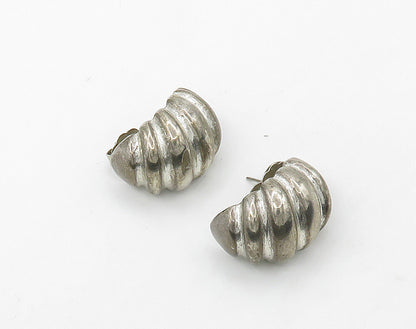 925 Sterling Silver  Vintage Shiny Fluted Curved Drop Earrings  EG8252