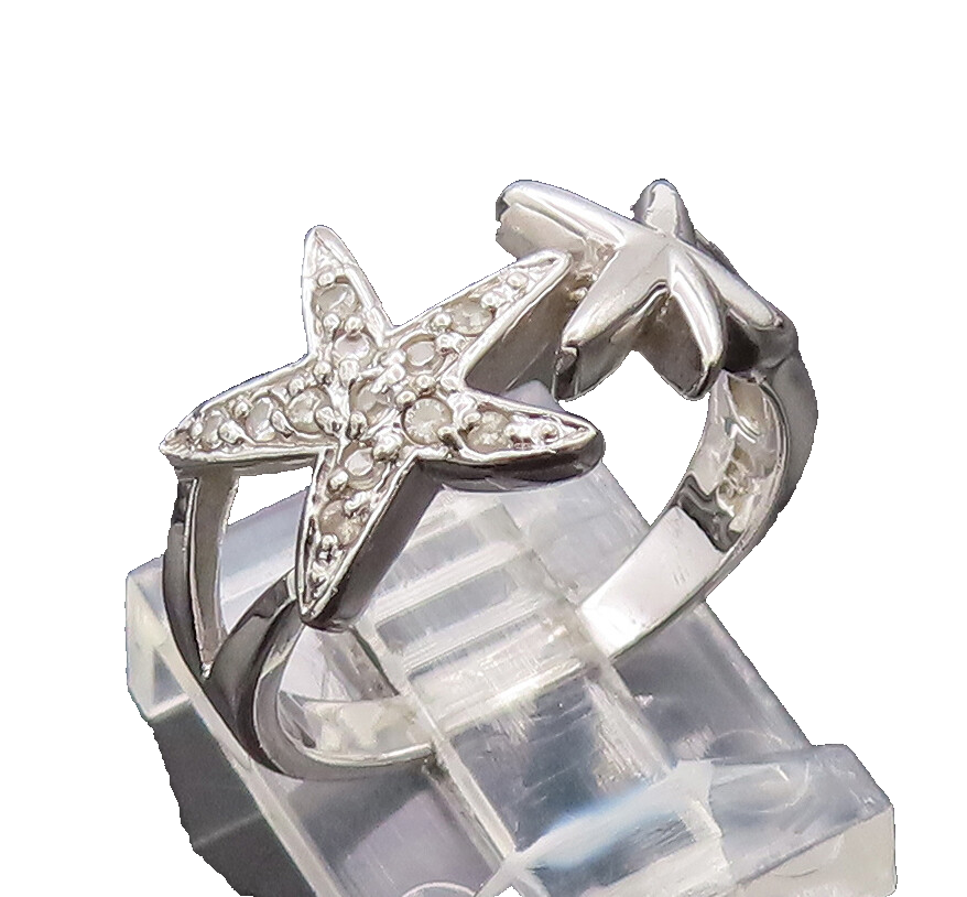 925 Sterling Silver Vintage Ring Solid & Topaz Star Carved Ends  Sz 7  RG27709