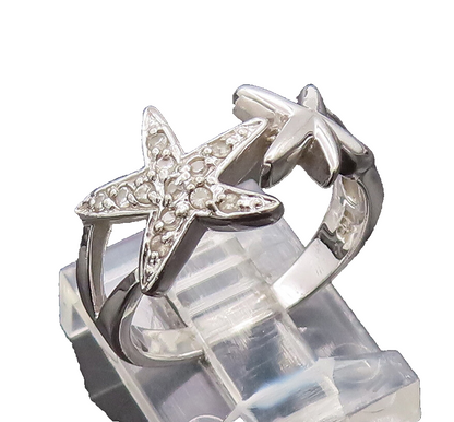 925 Sterling Silver Vintage Ring Solid & Topaz Star Carved Ends  Sz 7  RG27709