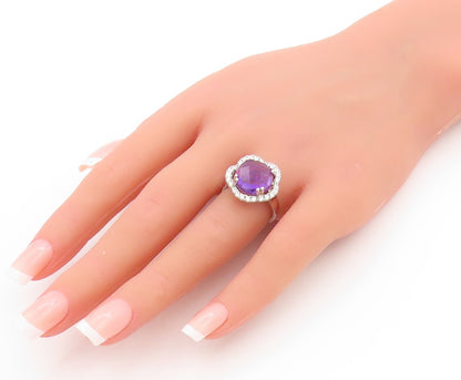 925 Sterling Silver Vintage Ring Amethyst & CZ Halo Floral Band  Sz 6  RG33731