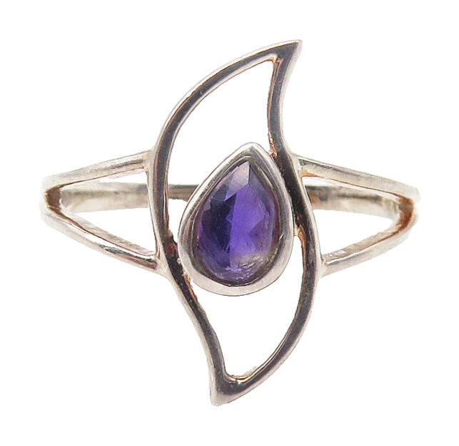 925 Sterling Silver  Tear Drop Amethyst Split Design Band Ring Sz 7.5  RG11450