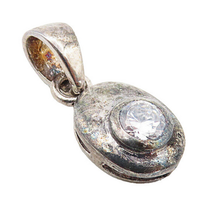 925 Sterling Silver  Vintage Sparkling Cubic Zirconia Dark Tone Pendant PT6297