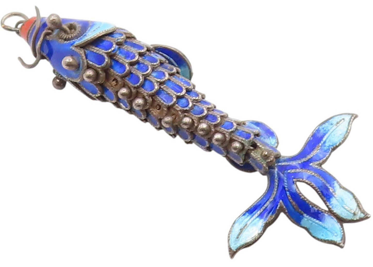 925 Sterling Silver Vintage Pendant Enamel Articulated Koi Fish Charm  PT26067