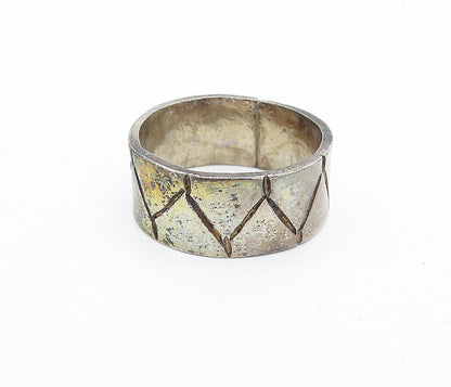 MEXICO 925 Sterling Silver  Vintage Dark Tone Etched Band Ring Sz 9.5  RG4146
