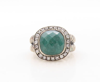 925 Sterling Silver Vintage Ring Twisted Rope Carved Gemstone & CZ Sz 8  RG30674