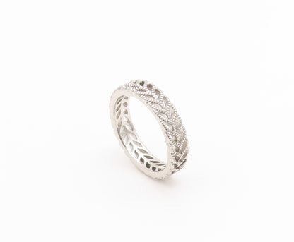 925 Sterling Silver Vintage Ring Minimalist Leaf Pattern Cutout  Sz 9  RG36711