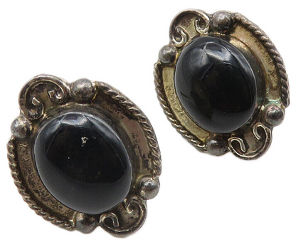 925 Sterling Silver  Vintage Black Onyx Dark Tone Twist Drop Earrings  EG5817