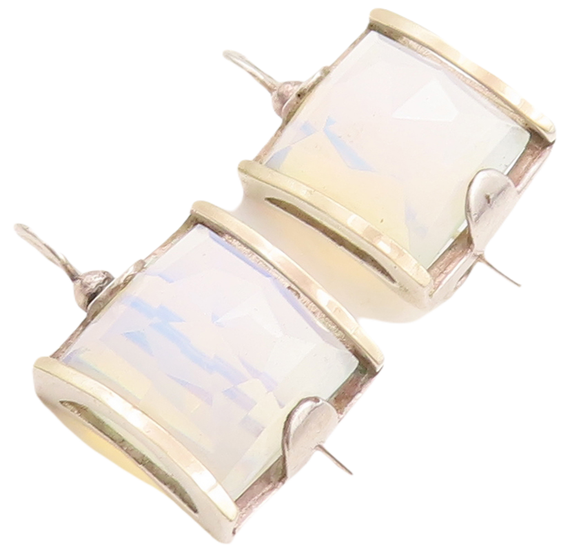14k Gold 925 Sterling Silver Vintage Earrings Designer Fire Moonstone  EG13122