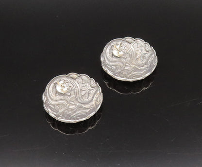 925 Sterling Silver  Vintage Floral Vine Round Dome Earrings  EG12259