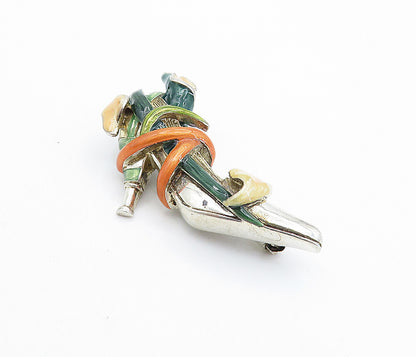 925 Sterling Silver  Vintage Enamel Vine Wrapped Shoe Motif Brooch Pin  BP2556