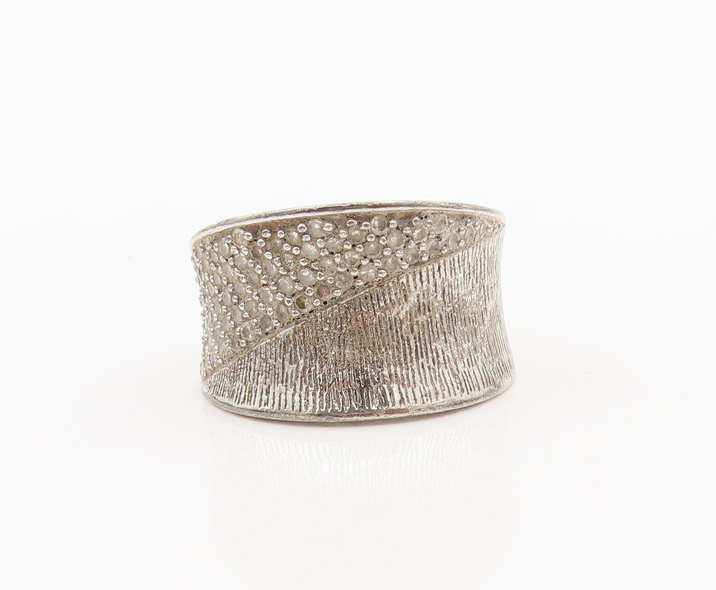 925 Sterling Silver  Vintage Designer Diamond Beaded Solid Ring Sz 6  RG27407