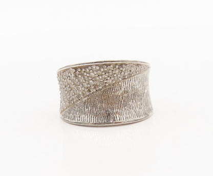 925 Sterling Silver  Vintage Designer Diamond Beaded Solid Ring Sz 6  RG27407