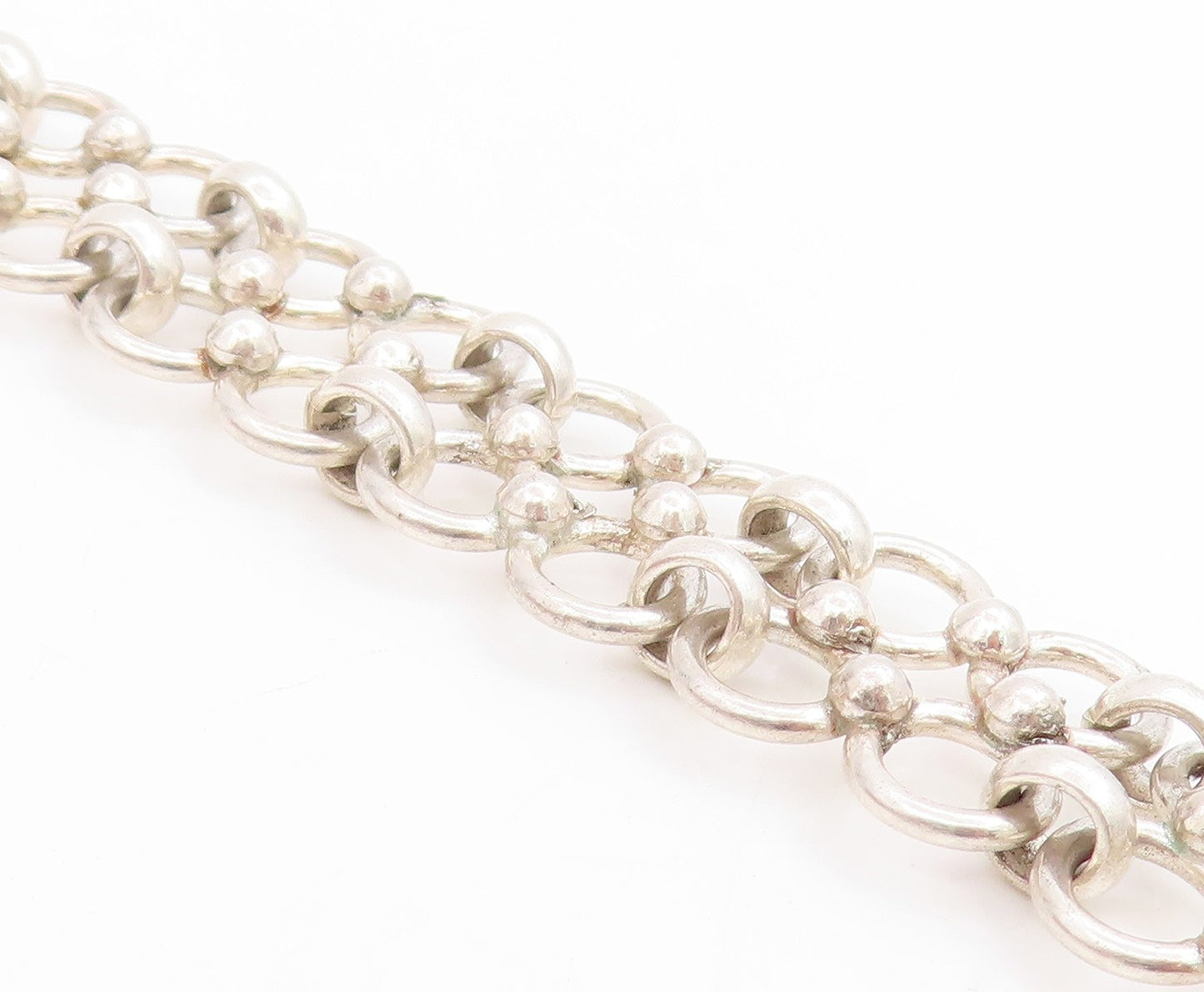 925 Sterling Silver Vintage Bracelet Interlocking Open Circles Wide Link BT11720