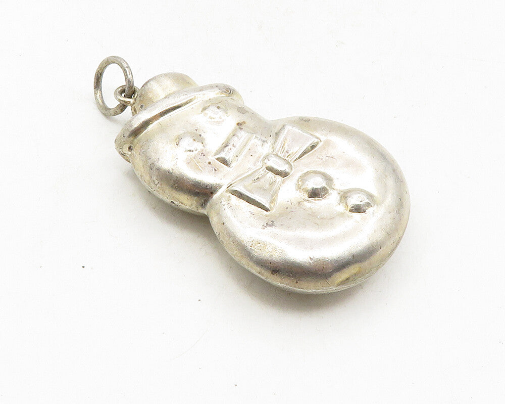 925 Sterling Silver  Vintage Shiny Hollow Snowman Christmas Pendant  PT7690