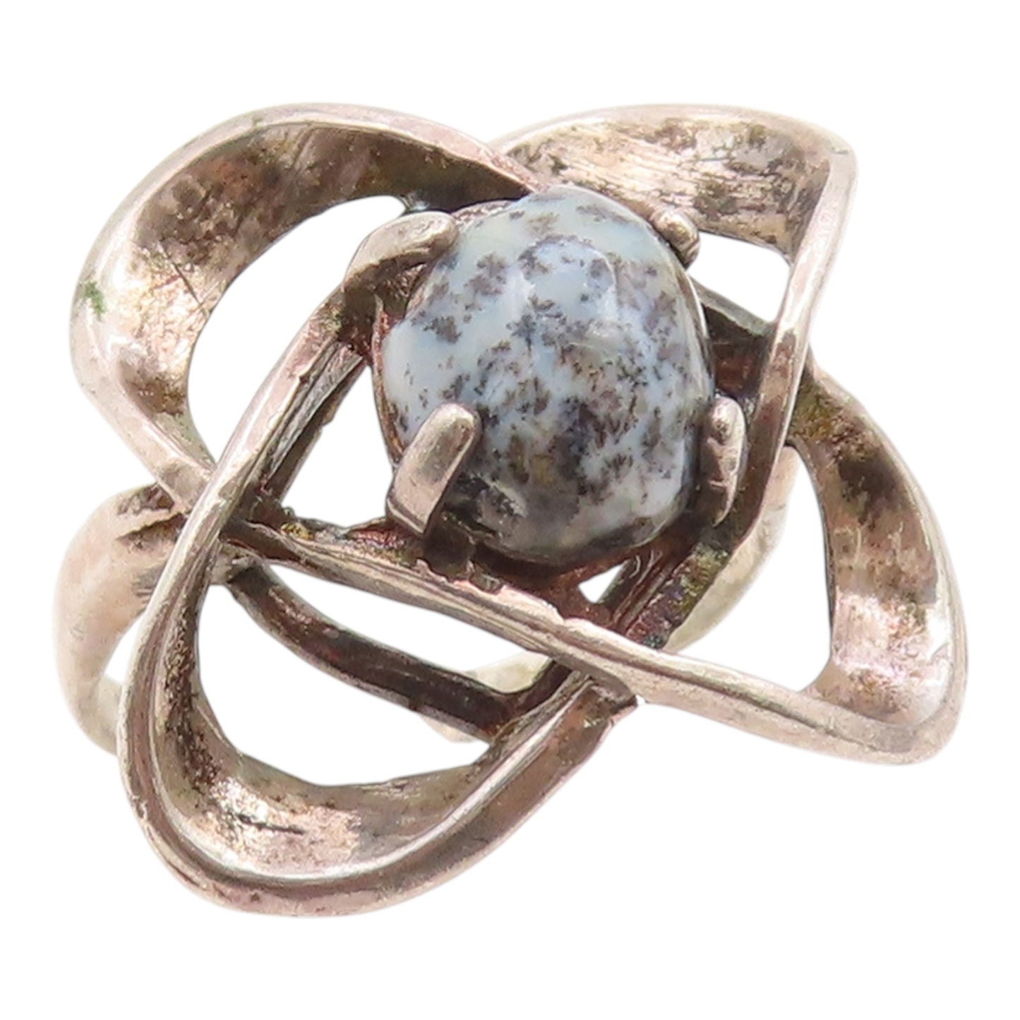 925 Sterling Silver Vintage Ring Oval Opal Modernist Orbit Band  Sz 7  RG35437
