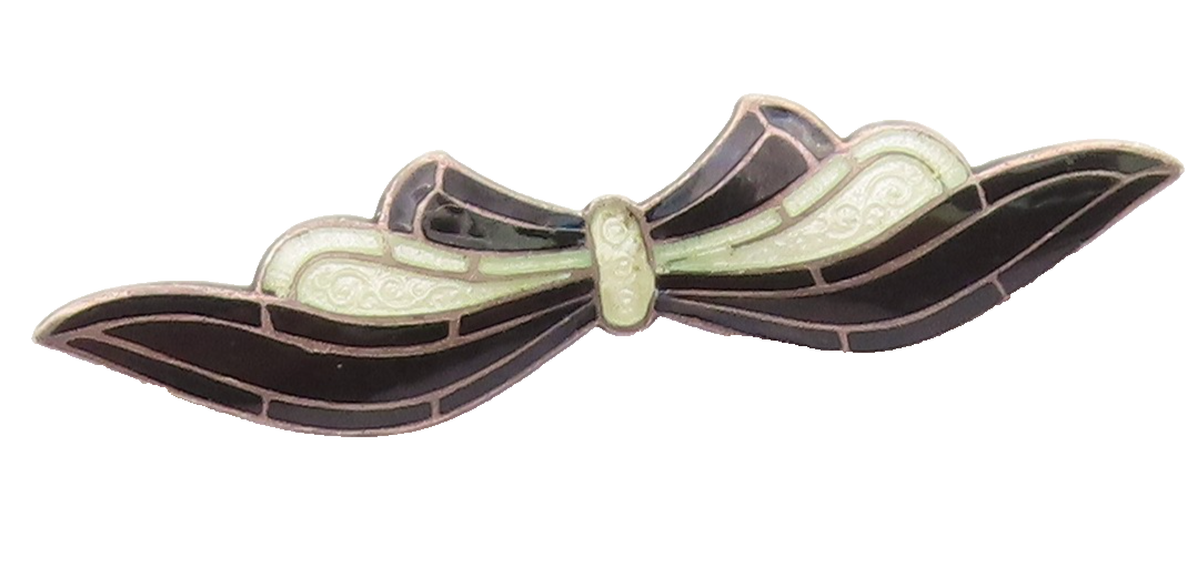 925 Sterling Silver  Vintage Antique Enamel Ribbon Bow Brooch Pin  BP8611