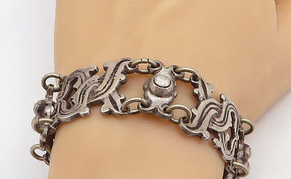 TAXCO MEXICO 925 Silver  Vintage Antique Rustic Swirl Chain Bracelet  BT2931
