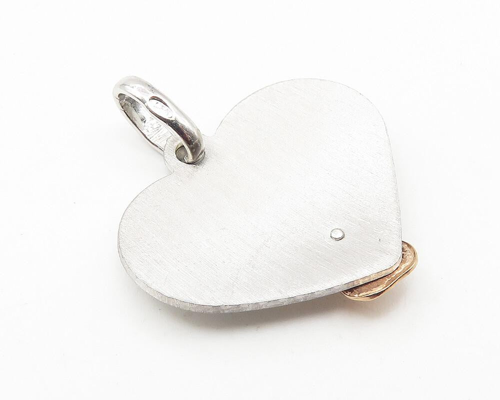 925 Sterling Silver  Two Tone Diamond Cut Floral Love Heart Pendant  PT8242