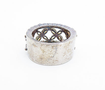 925 Sterling Silver  Shiny Topaz Open Flower Pattern Band Ring Sz 5.5  RG7299