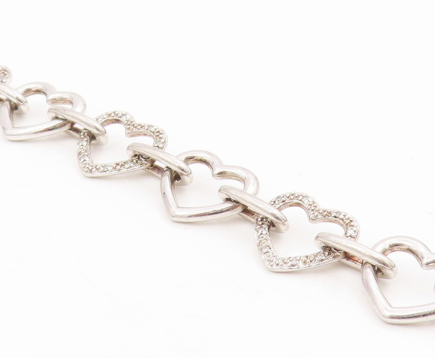 925 Sterling Silver Vintage Bracelet Real Diamonds Love Heart Outline  BT11604