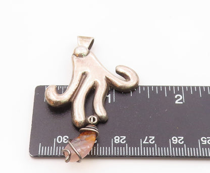 MEXICO 925 Silver  Vintage Tentacles Motif Wrapped Agate Pendant  PT21676